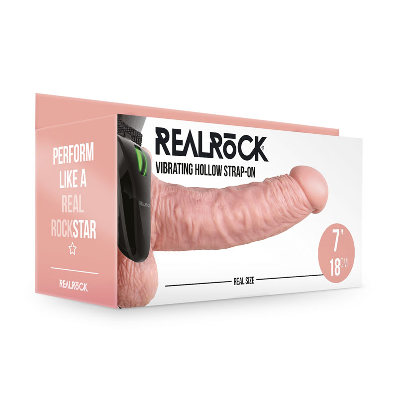 RealRock Vibrating Hollow Strapon with Balls 7'' - Flesh